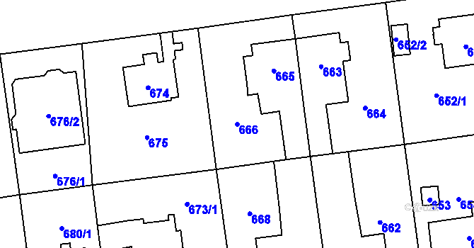 Parcela st. 666 v KÚ Skvrňany, Katastrální mapa