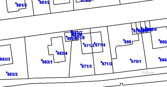 Parcela st. 671/3 v KÚ Skvrňany, Katastrální mapa