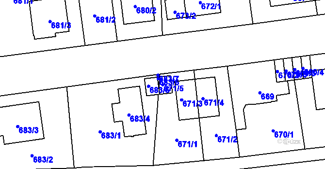 Parcela st. 671/5 v KÚ Skvrňany, Katastrální mapa