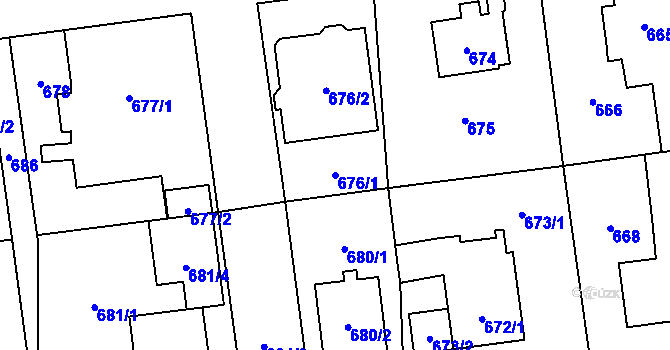 Parcela st. 676/1 v KÚ Skvrňany, Katastrální mapa
