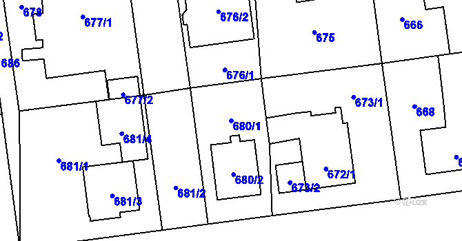 Parcela st. 680/1 v KÚ Skvrňany, Katastrální mapa