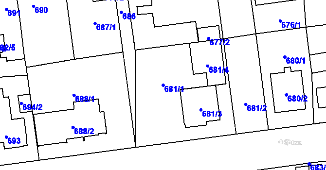 Parcela st. 681/1 v KÚ Skvrňany, Katastrální mapa