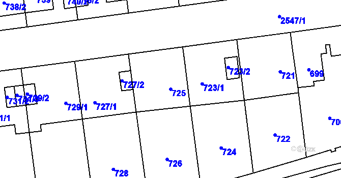 Parcela st. 725 v KÚ Skvrňany, Katastrální mapa