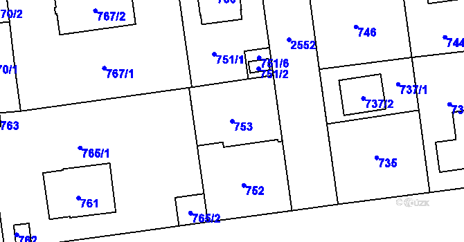 Parcela st. 753 v KÚ Skvrňany, Katastrální mapa