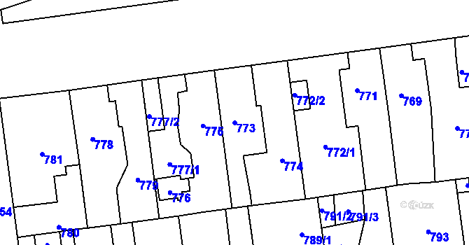 Parcela st. 773 v KÚ Skvrňany, Katastrální mapa