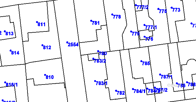 Parcela st. 780 v KÚ Skvrňany, Katastrální mapa