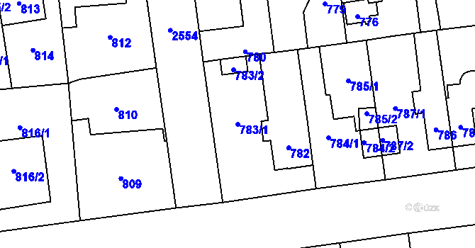 Parcela st. 783/1 v KÚ Skvrňany, Katastrální mapa