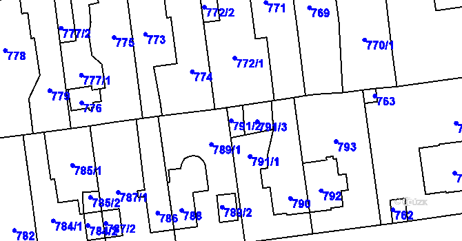 Parcela st. 791/2 v KÚ Skvrňany, Katastrální mapa