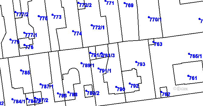 Parcela st. 791/3 v KÚ Skvrňany, Katastrální mapa