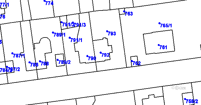 Parcela st. 792 v KÚ Skvrňany, Katastrální mapa