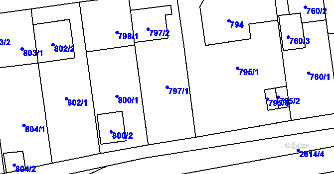 Parcela st. 797/1 v KÚ Skvrňany, Katastrální mapa