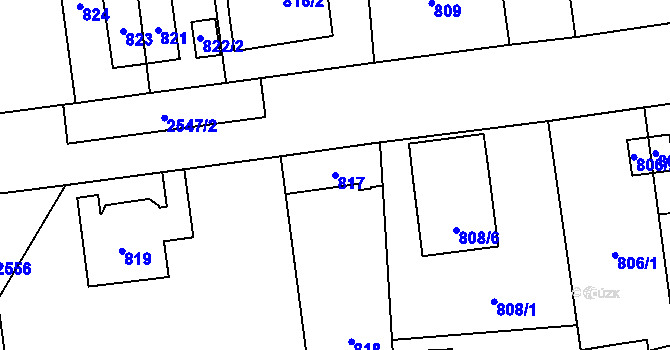 Parcela st. 817 v KÚ Skvrňany, Katastrální mapa