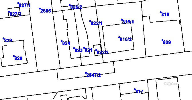 Parcela st. 822/2 v KÚ Skvrňany, Katastrální mapa