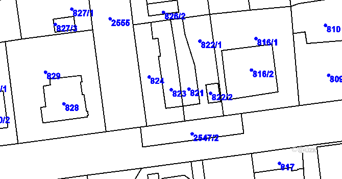 Parcela st. 823 v KÚ Skvrňany, Katastrální mapa