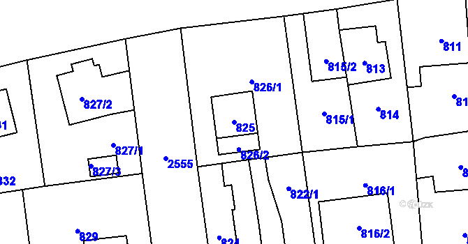 Parcela st. 825 v KÚ Skvrňany, Katastrální mapa