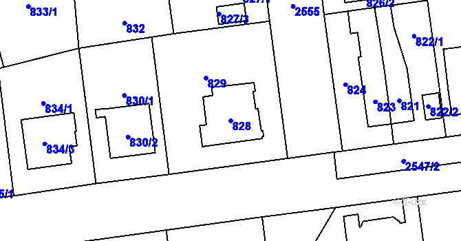 Parcela st. 828 v KÚ Skvrňany, Katastrální mapa