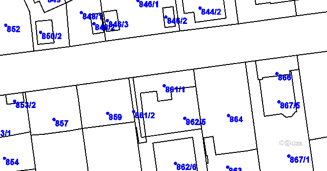 Parcela st. 861 v KÚ Skvrňany, Katastrální mapa