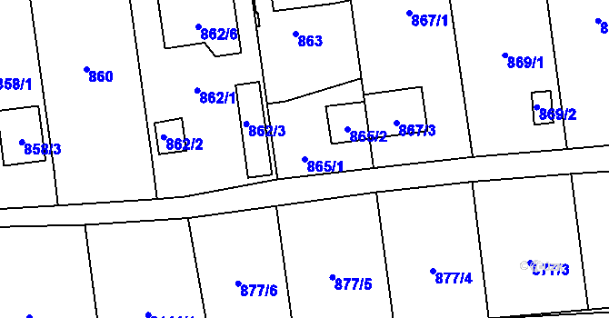 Parcela st. 865/1 v KÚ Skvrňany, Katastrální mapa