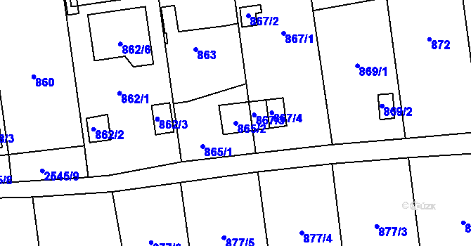 Parcela st. 865/2 v KÚ Skvrňany, Katastrální mapa