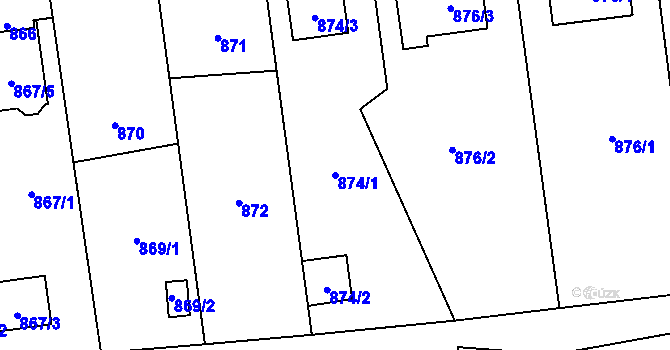 Parcela st. 874/1 v KÚ Skvrňany, Katastrální mapa
