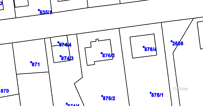 Parcela st. 876/3 v KÚ Skvrňany, Katastrální mapa