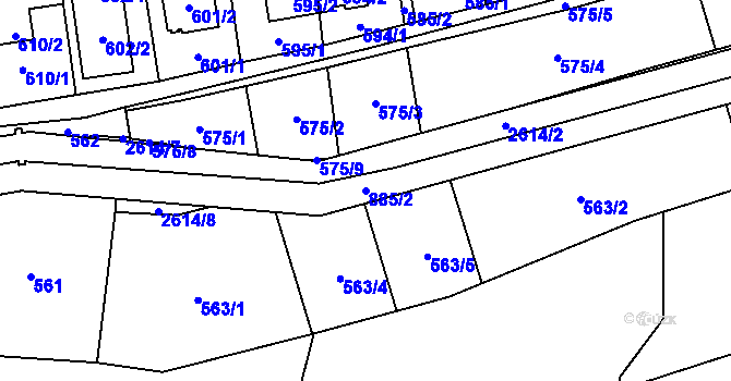 Parcela st. 885/2 v KÚ Skvrňany, Katastrální mapa