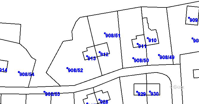 Parcela st. 912 v KÚ Skvrňany, Katastrální mapa