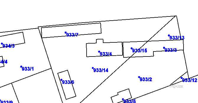 Parcela st. 933/4 v KÚ Skvrňany, Katastrální mapa