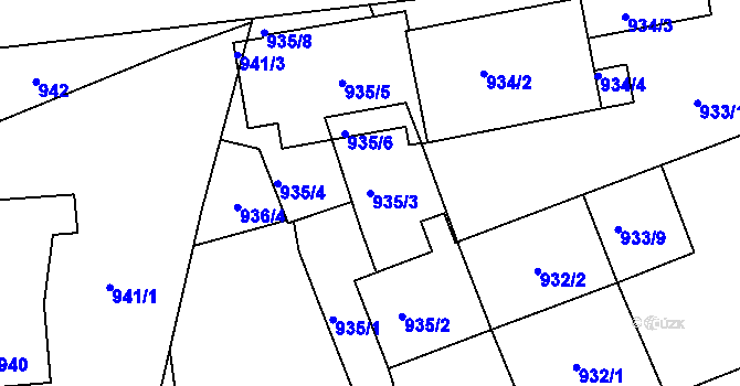 Parcela st. 935/3 v KÚ Skvrňany, Katastrální mapa