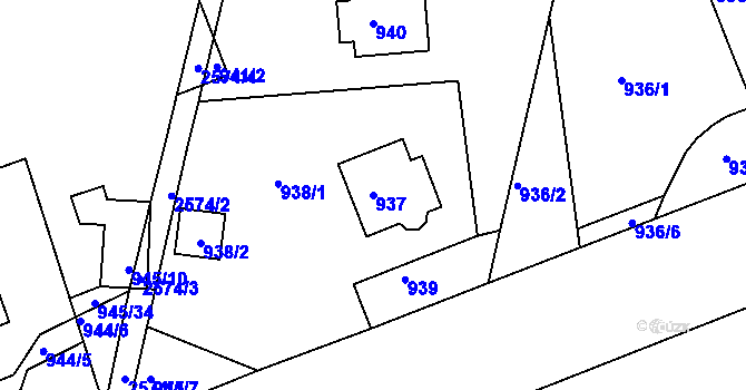 Parcela st. 937 v KÚ Skvrňany, Katastrální mapa
