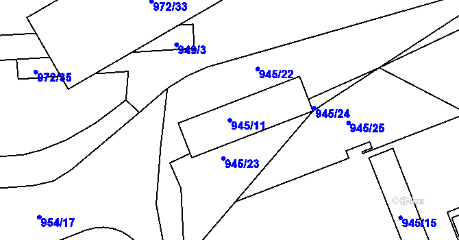 Parcela st. 945/11 v KÚ Skvrňany, Katastrální mapa