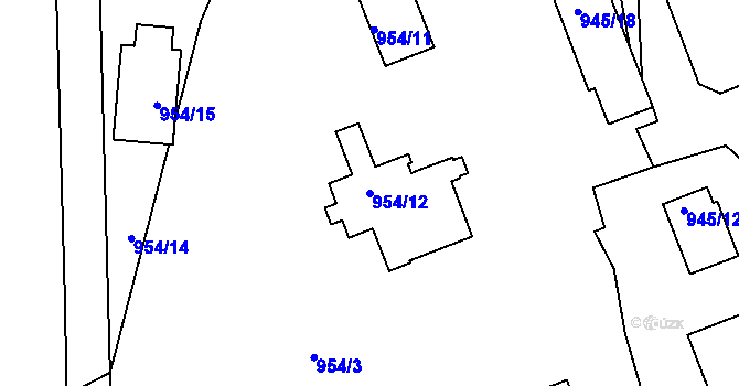Parcela st. 954/12 v KÚ Skvrňany, Katastrální mapa