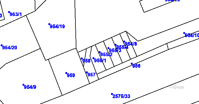 Parcela st. 955/2 v KÚ Skvrňany, Katastrální mapa