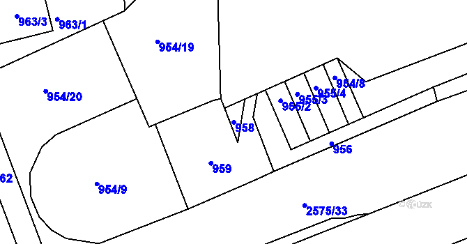 Parcela st. 958 v KÚ Skvrňany, Katastrální mapa