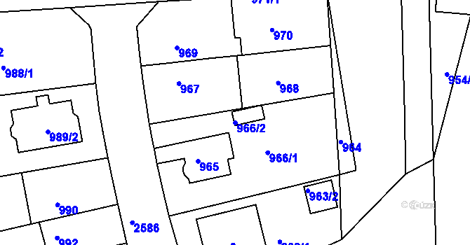 Parcela st. 966/2 v KÚ Skvrňany, Katastrální mapa
