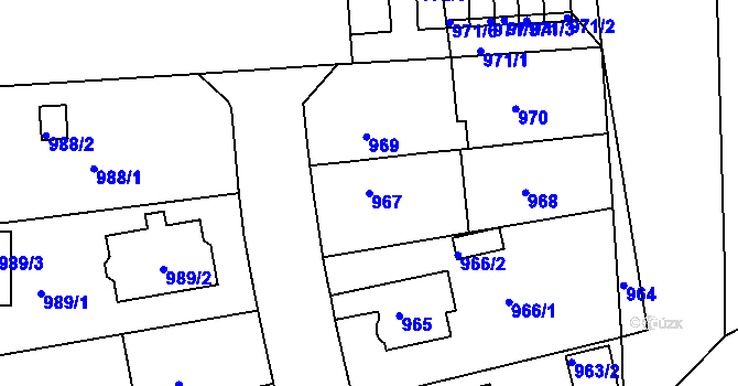 Parcela st. 967 v KÚ Skvrňany, Katastrální mapa