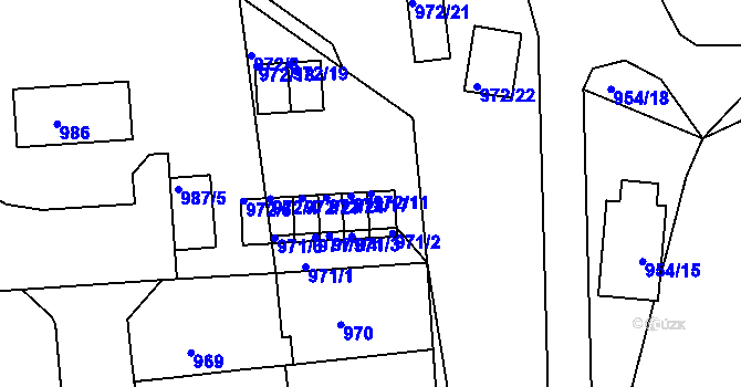 Parcela st. 972/11 v KÚ Skvrňany, Katastrální mapa