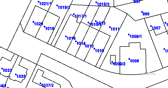 Parcela st. 1012 v KÚ Skvrňany, Katastrální mapa