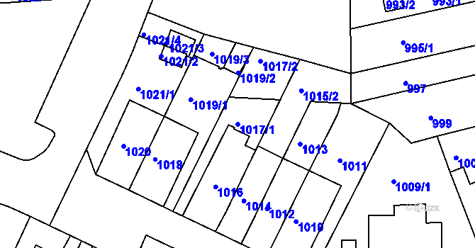 Parcela st. 1017/1 v KÚ Skvrňany, Katastrální mapa