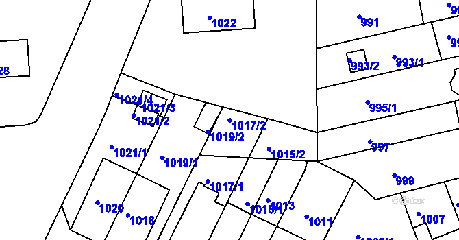 Parcela st. 1017/2 v KÚ Skvrňany, Katastrální mapa