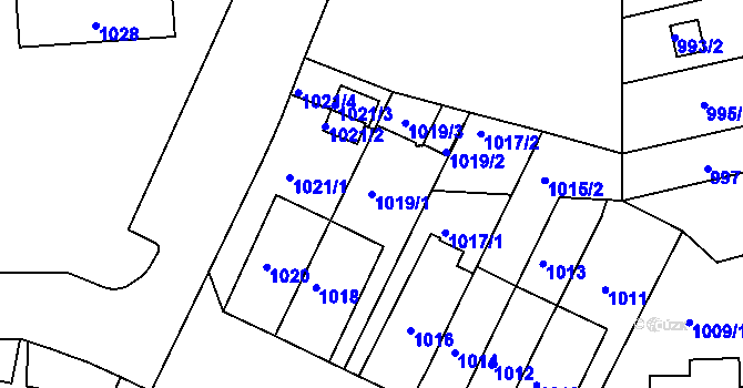 Parcela st. 1019/1 v KÚ Skvrňany, Katastrální mapa