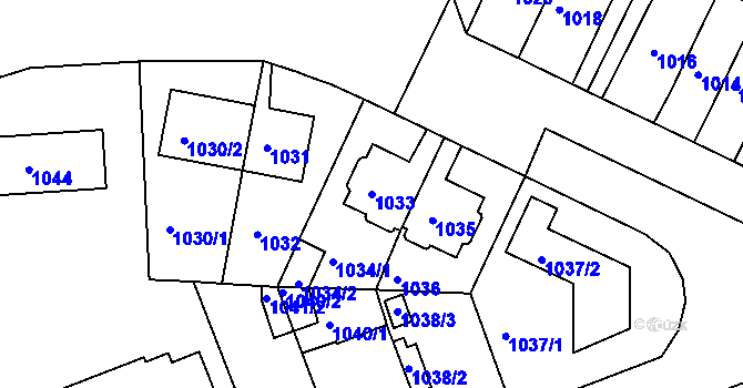 Parcela st. 1033 v KÚ Skvrňany, Katastrální mapa