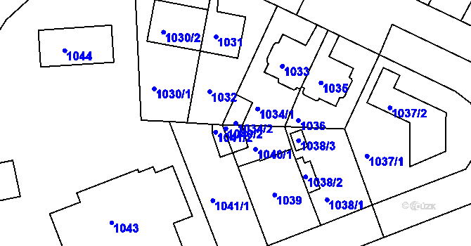 Parcela st. 1034/2 v KÚ Skvrňany, Katastrální mapa
