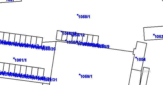 Parcela st. 1058/6 v KÚ Skvrňany, Katastrální mapa