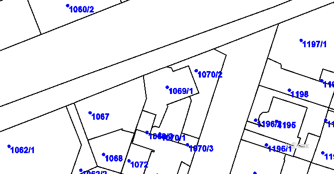 Parcela st. 1069/1 v KÚ Skvrňany, Katastrální mapa