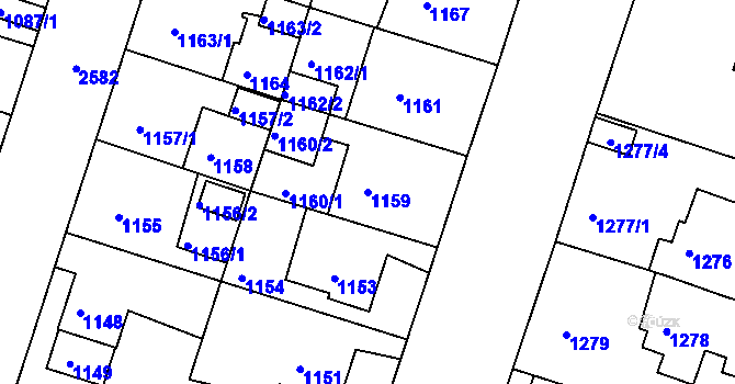 Parcela st. 1159 v KÚ Skvrňany, Katastrální mapa