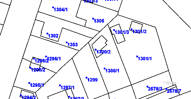Parcela st. 1300/2 v KÚ Skvrňany, Katastrální mapa