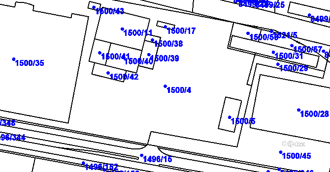 Parcela st. 1500/4 v KÚ Skvrňany, Katastrální mapa