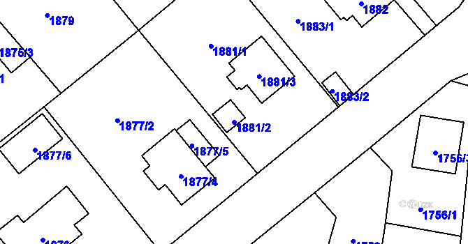 Parcela st. 1881/2 v KÚ Skvrňany, Katastrální mapa