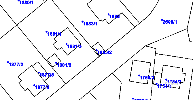 Parcela st. 1883/2 v KÚ Skvrňany, Katastrální mapa